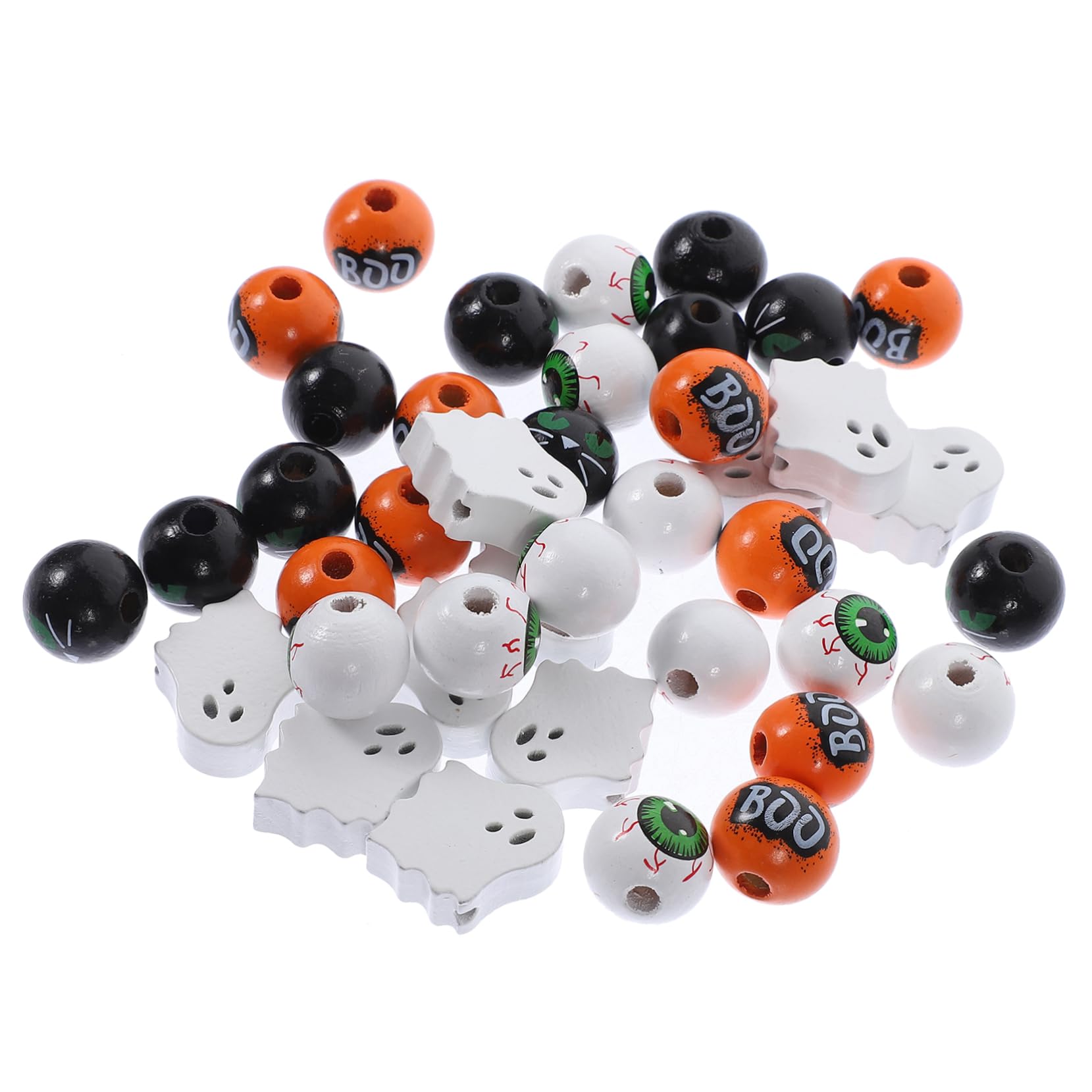 Tangger Halloween Holzperlen Set - 50 Stück Bunte Perlen Für DIY Basteln