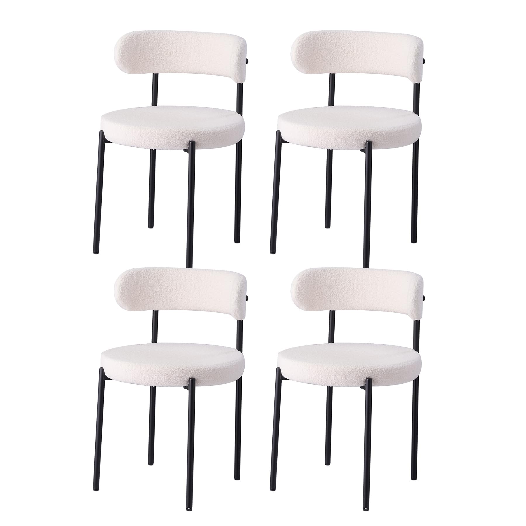 GrandCA HOME Juego de 4 Sillas de Comedor, Tapizadas en Terciopelo, Ideales para Salas de Estar, Comedores y Dormitorios, Blanco