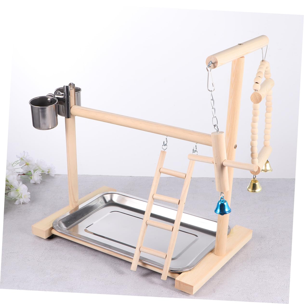 VICASKY Parrot Stand Spielplatz aus Naturholz Hängendes Vogelspielzeug mit Schaukel Fördert Balance und Bewegung für Wellensittiche Nymphensittiche und Kleine Papageien Zufällige Farbe