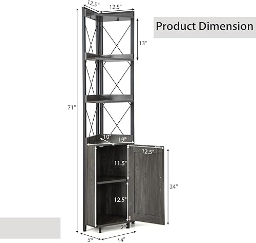 Miniatura 2 de Tangkula Armario de almacenamiento de esquina alto, estante industrial de almacenamiento de 6 niveles de 71 pulgadas con gabinete de puerta, soporte