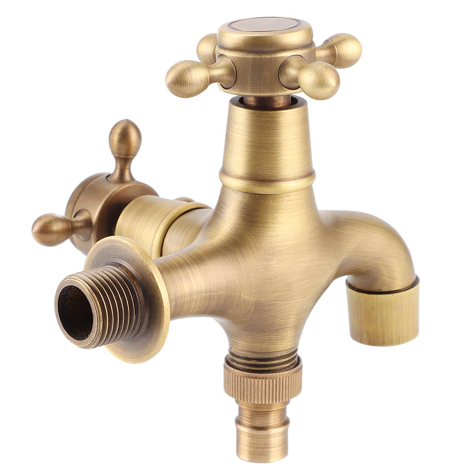 Haofy Grifo de Agua de Rosca G1/2in, Grifo de Cobre Simple para baño, Lavadora, Fregadero, Grifo de Agua para Piscina con Doble Salida de Agua, Oro Retro