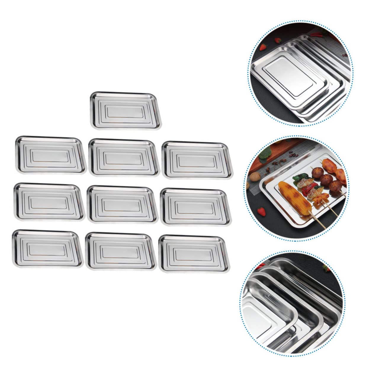 10 Pezzi Vassoio Piatti Per Antipasti Set Di Piatti Per Bambini Grandi Piatti Campeggio Per Barbecue, Snack, Cibo Merenda Acciaio Inossidabile Piastra Grill Piatto Fondo Banchetto
