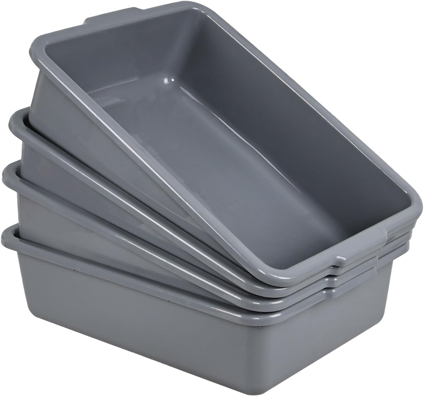 4 Pack 22 Liters Food Grade Bus Tub, Large Commercial Bus Bin Boxes, Grey Dishpan Basin