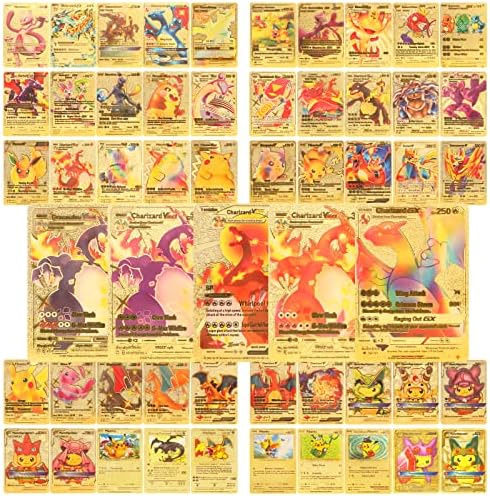 55 PCS Gold Foil Card Assorted Playing cards TCG Deck Field(13 V Sequence Playing cards, 16 Vmax Rares, 11 GX Uncommon Playing cards, 7 Tag Cosplay Playing cards, and 6 Fundamental Pokemon Playing cards) , Greatest Reward for Collectors, Youngsters
