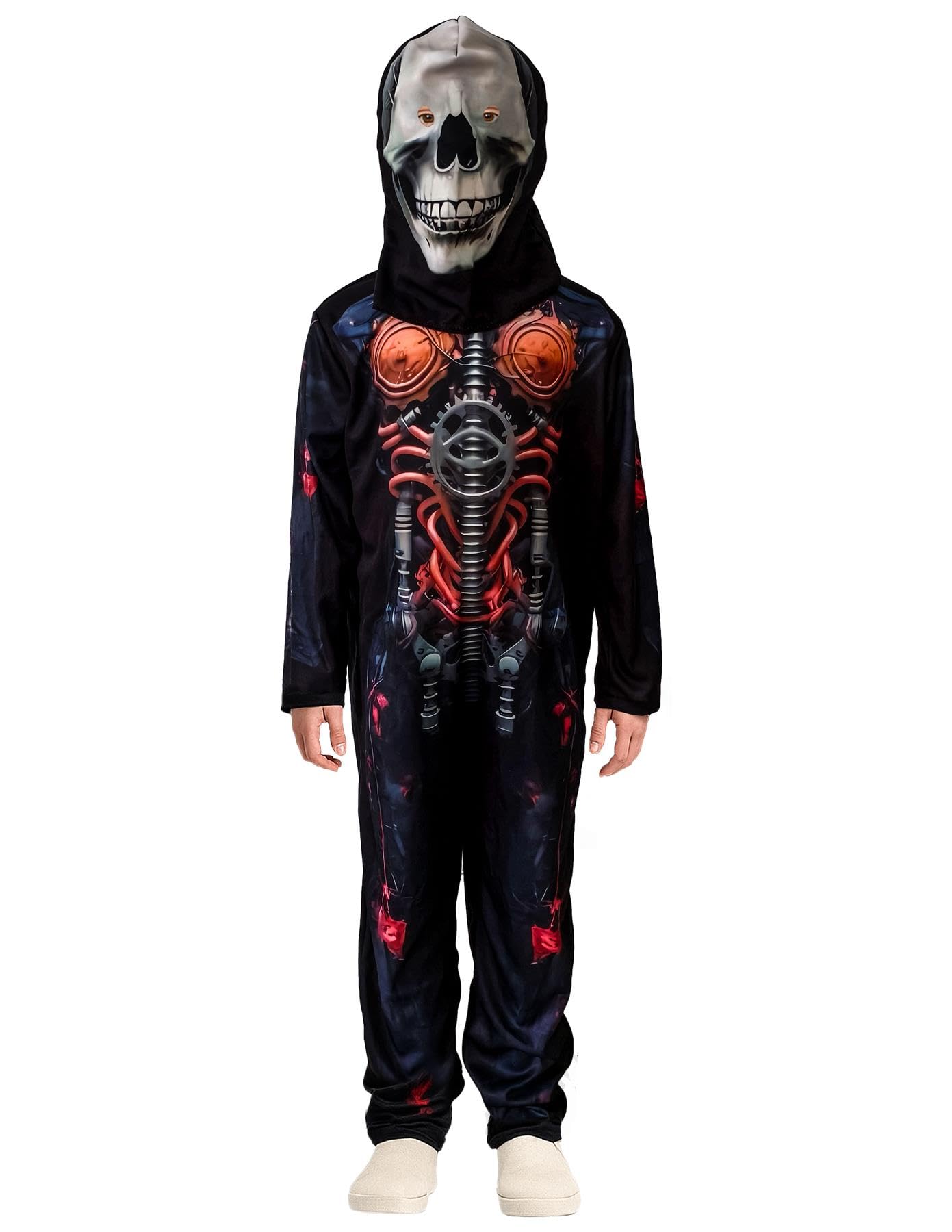A2Z 4 Kids Cyber szkielet dla chłopców, dziewcząt, kostium na Halloween, fantazyjny kostium z maską czaszki, dla dzieci, straszny szkielet, jednoczęściowy kombinezon na imprezy typu cukierek albo