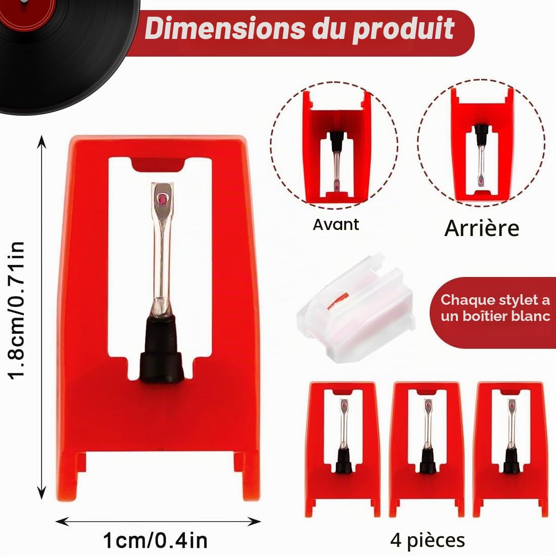 4 Pcs Tourne Disque Aiguille Pointe De Lecture, Diamant Platine Vinyle De Remplacement Universelles,Saphir Pour Tourne Disque Ancien,Cellule Platine Vinyle Pour Tourne Disque Vinyle,Phonographe