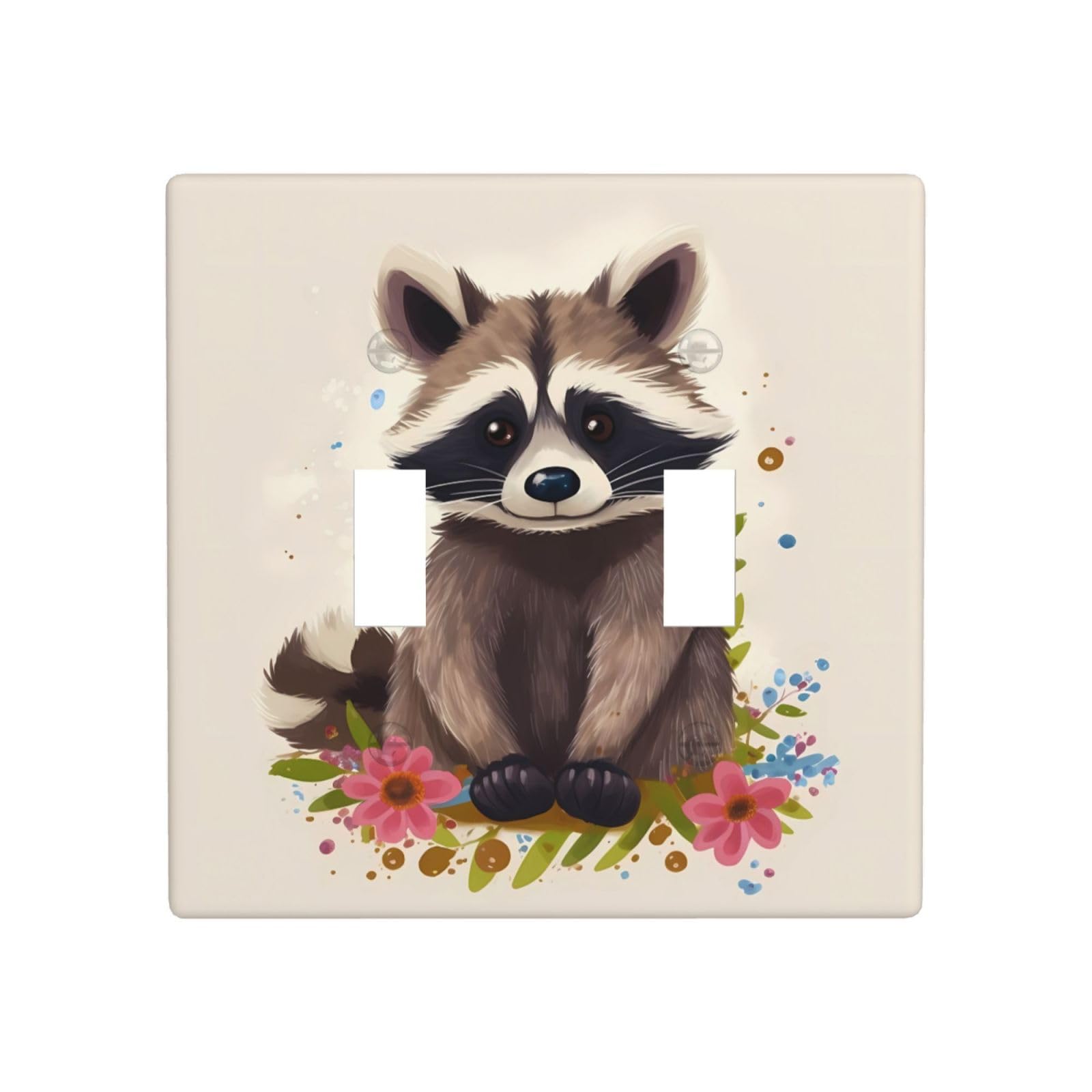 Kloph Raccoon Decorator Double Toggle Light Switch Covers Wall Plate 2-Gang Standard Size 4.5" X 4.5" Double Toggle Switch Wallplate Decorative 2 Gang Wall Switch Plate Covers