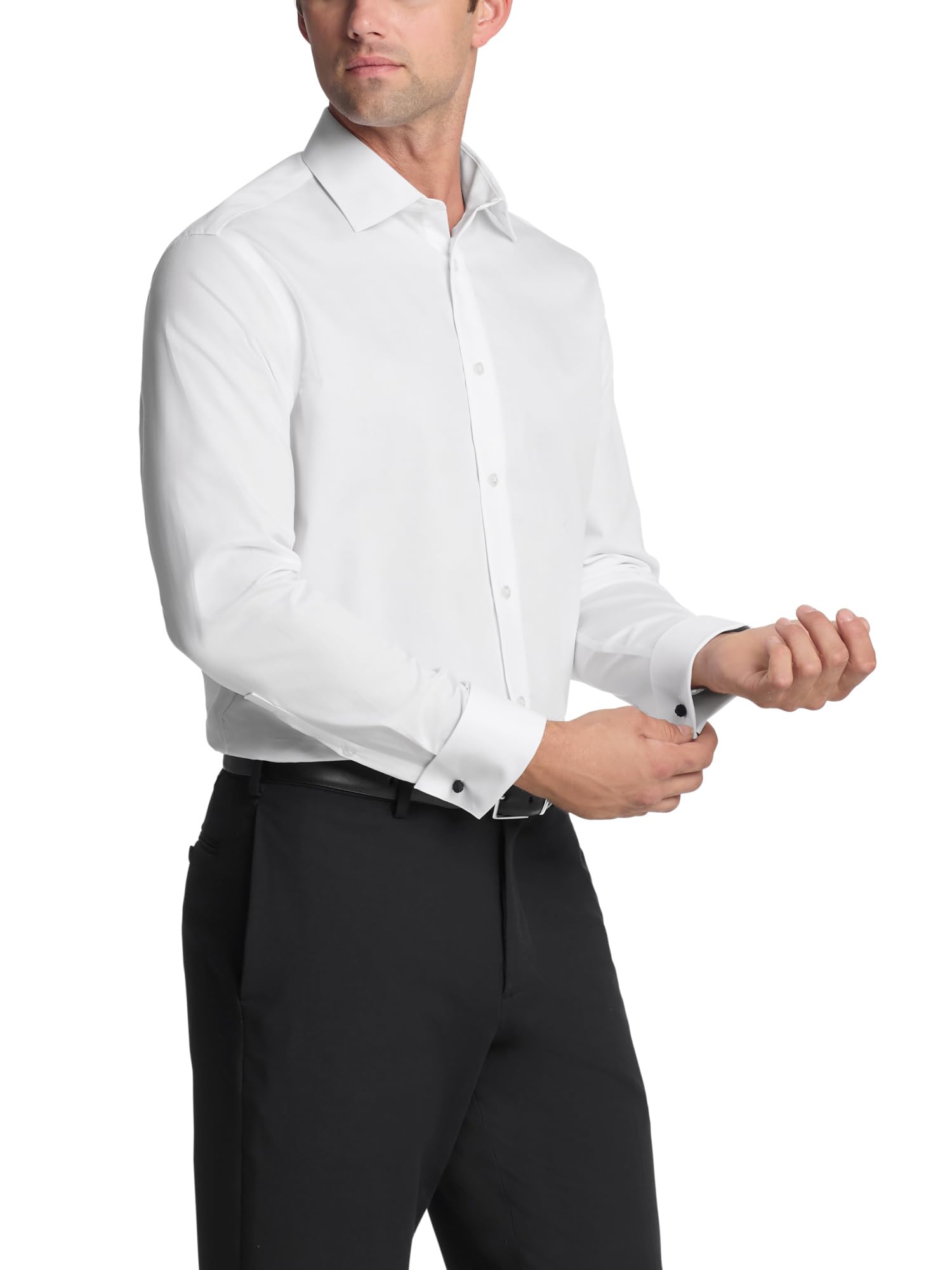 Men's Regular Fit Herringbone French Cuff Non Iron Dress Shirt