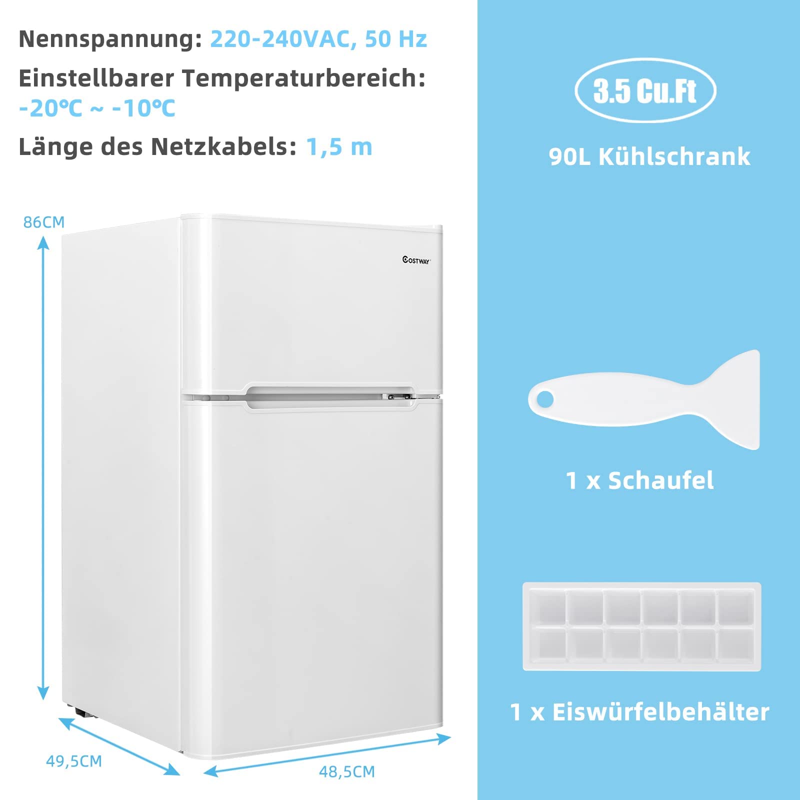 FANTASK 90L Kühlschrank mit 27L Gefrierfach Kühl-Gefrier-Kombination Standkühlschrank Gefrierschrank mini Kühlschrank (weiß) [Energieklasse E]