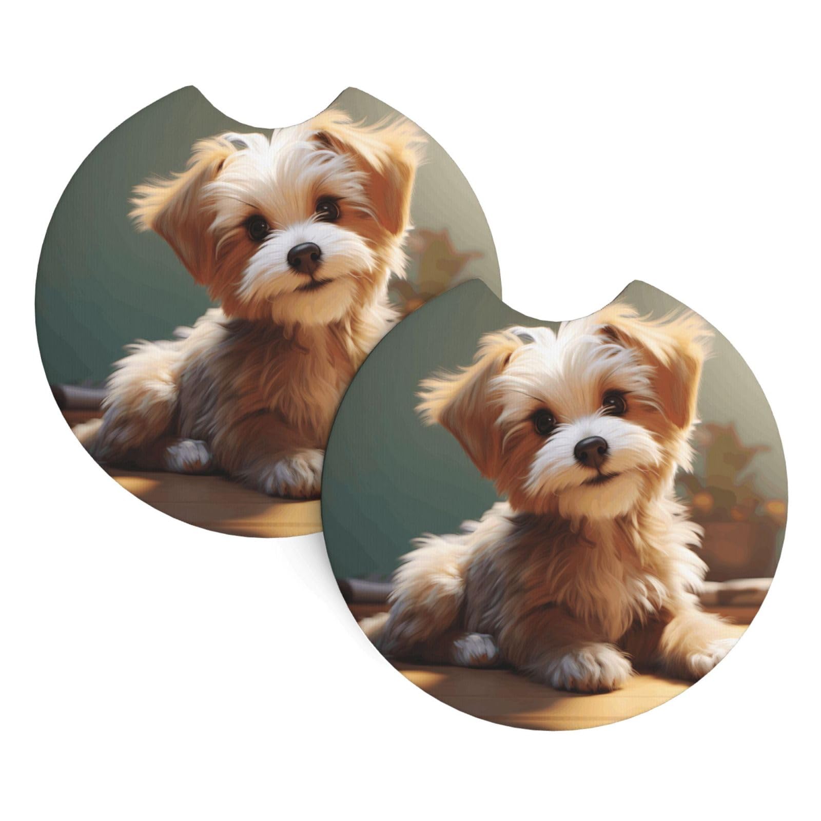 Cute Dog Printing Car Coasters 2 Pack - Durable Waterproof, Odorless, Easy to- Interior Car Accessories for Women and Menon