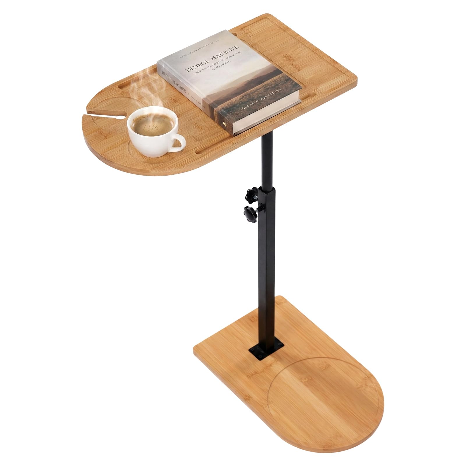 Brride Adjustable C Shaped Side Table with 360° Swivel Tabletop, 42-82cm Height End Table with Bottom Anti Slip Pads for Living Room Bedroom Sofa Bathtub Bedside Nursing, Surface Groove Design