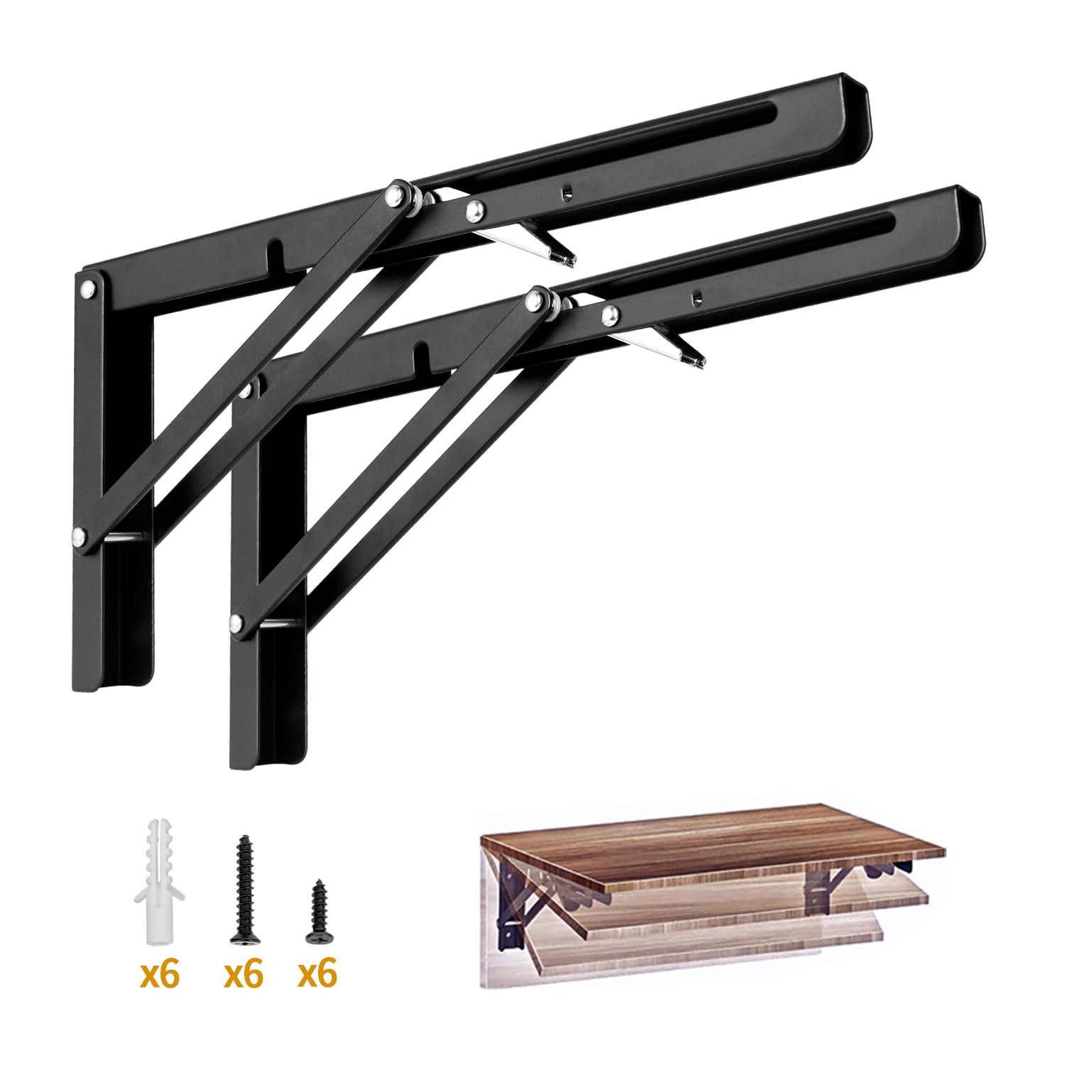Yarssihha 12 Inch Folding Shelf Bracket, 2 Pack Heavy Duty Wall Mounted Foldable Brackets, Space-Saving Metal Collapsible Shelf Brackets, Max Load:180lbs