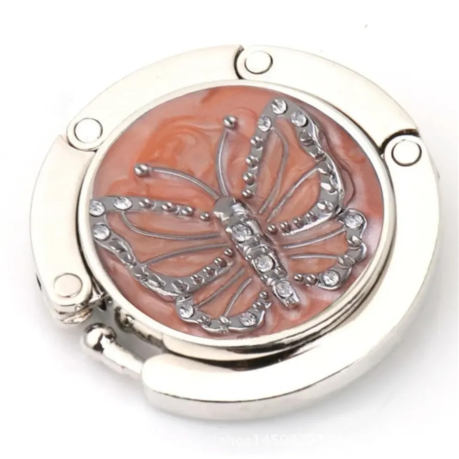 GHHZML Handbag Hooks for Tables Round Metal Hanger Hook Holder Unique Folding Portable Butterfly Pattern Table Crystal Alloy Purse Handbag Bag(Color 02)