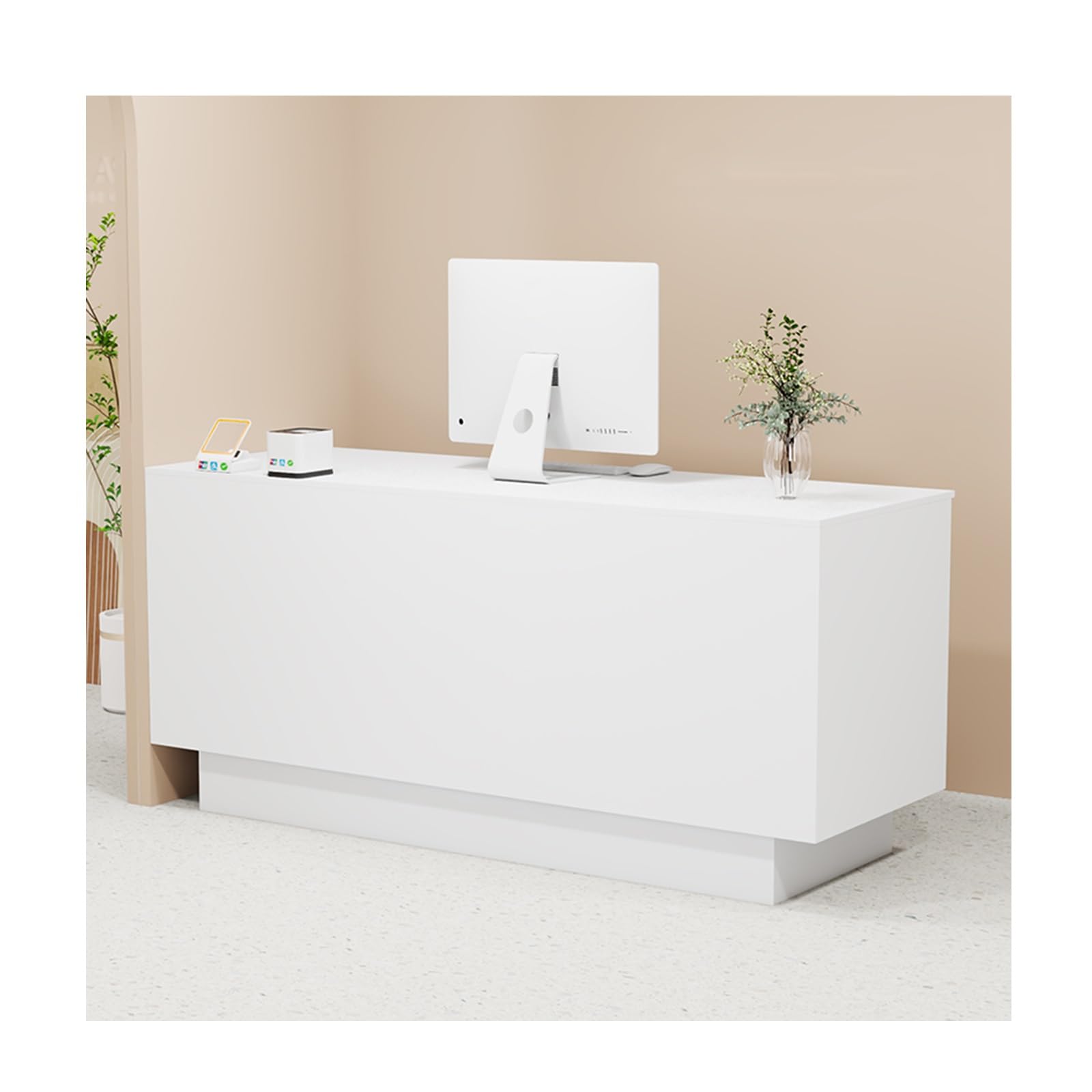Scrivania da ricevimento moderna ed elegante con contenitore, 130 cm, per sale al dettaglio e piccoli negozi, soluzione di mobili per ufficio elegante per aziende