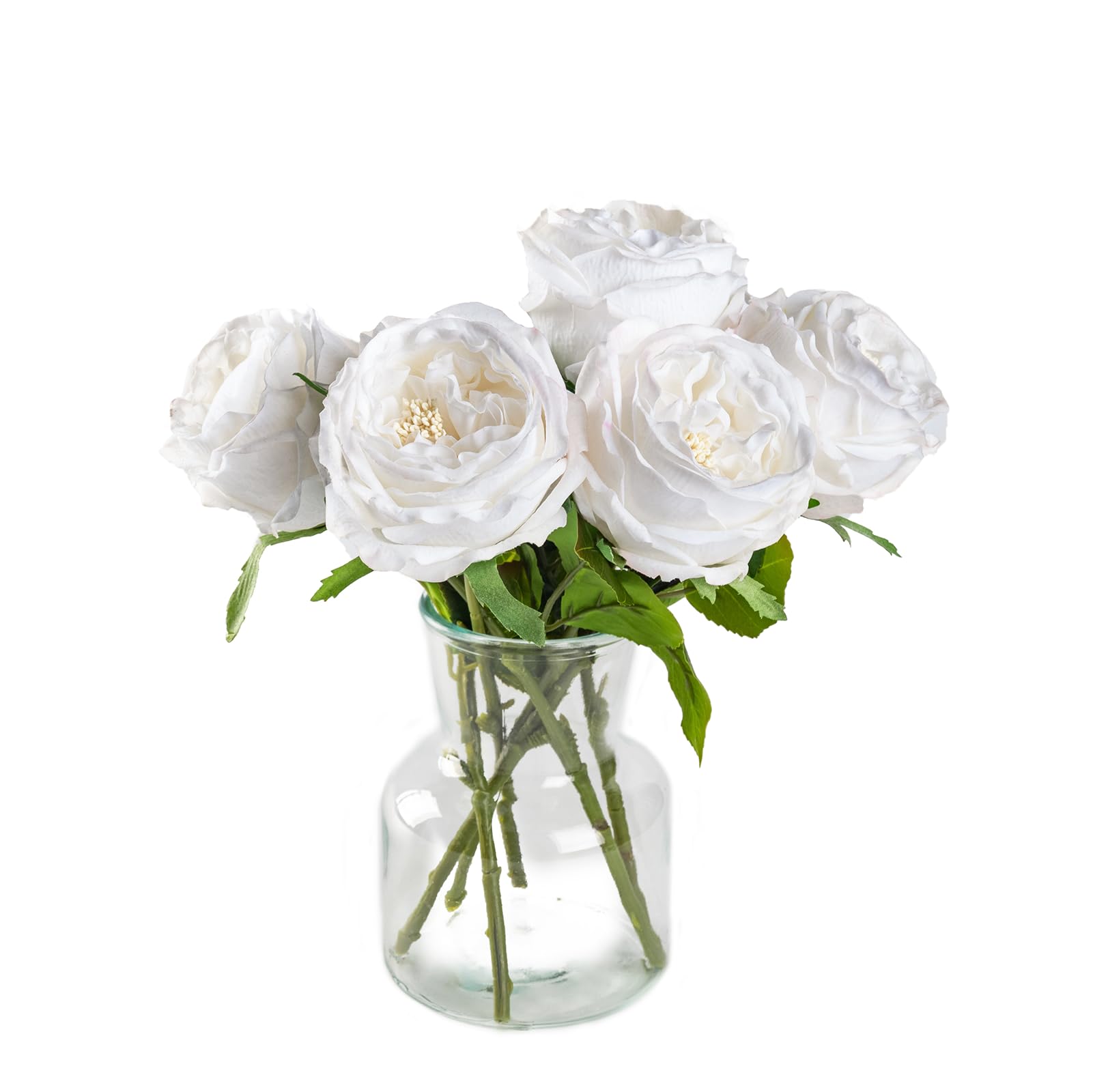 DuHouse 5Pcs Real Touch Silk Roses Fake White Roses with Stems Artificial Flowers for Arrangement Wedding Party Home Decoration