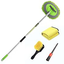 GreatCool Kit Pulizia Auto Interni Lavaggio 4 Pezzi,Spazzola Lavaggio Auto con Maniglia in Alluminio 113 CM,Spazzola per Pedale Ruota Tappetino,Pennello per dettagli,Asciugamano per Camion RV SUV