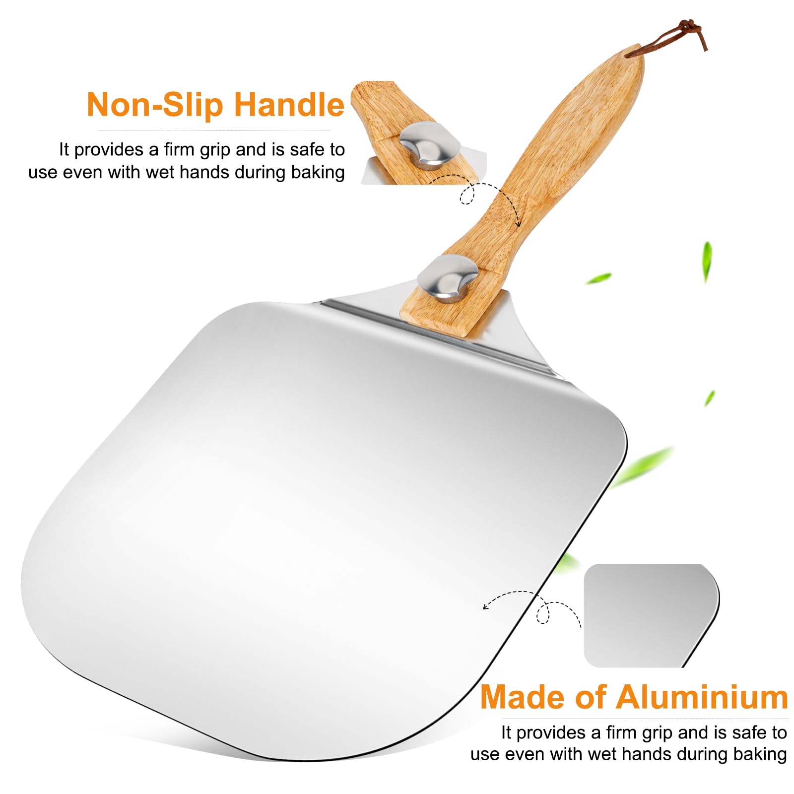 Pala per pizza grande buccia di alluminio pizza 30,5 centimetri x 30.8 cm per la cottura della pizza fatta a mano, 59,3 cm nel complesso, per qualsiasi esterno o interno Pizza Grill forno