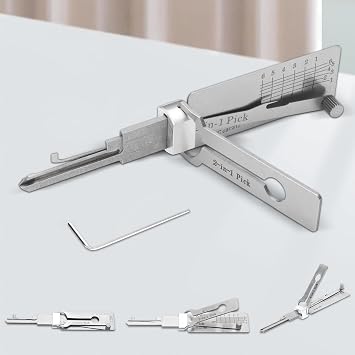 2-in-1 Lock Picking Tool & Key Decoder, Stainless Steel Lock Pick and Key Decoder Tool, Professional Lockpicking Training Set & Skeleton Key Kit for Car Door Emergency Opening,Useful,for All People