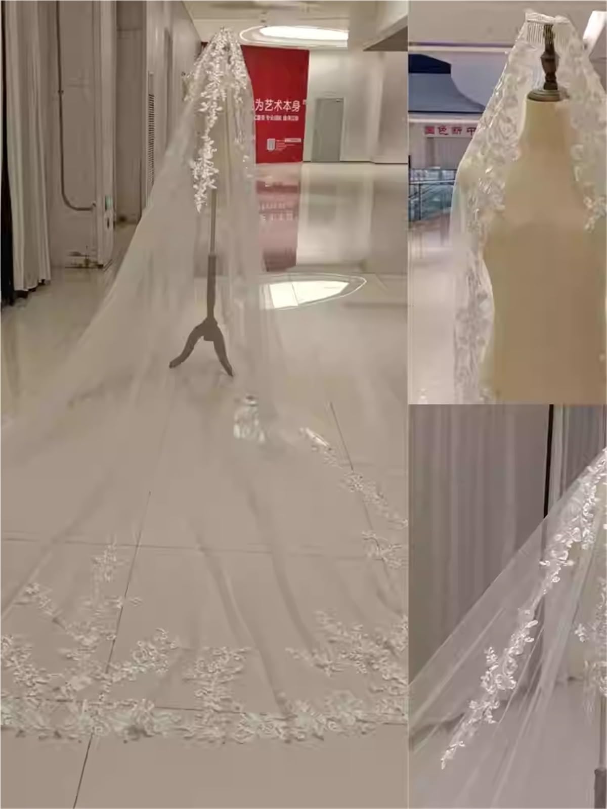 Velo Da Sposa Cattedrale Con Applicazioni – Velo Da Sposa Lungo In Tulle A 1 Strato Con Pettine, Elegante Accessorio Da Sposa Bianco 3–5 Metri