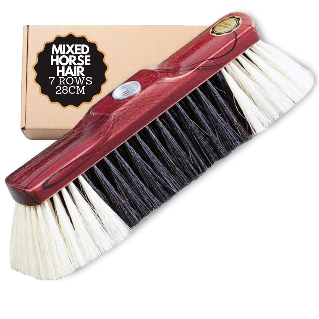 Essential Range Horsehair Mix Broom Head 28cm for Bricklaying, Durable 9-Row Sweeping Brush with Lacquered Wooden Saddle