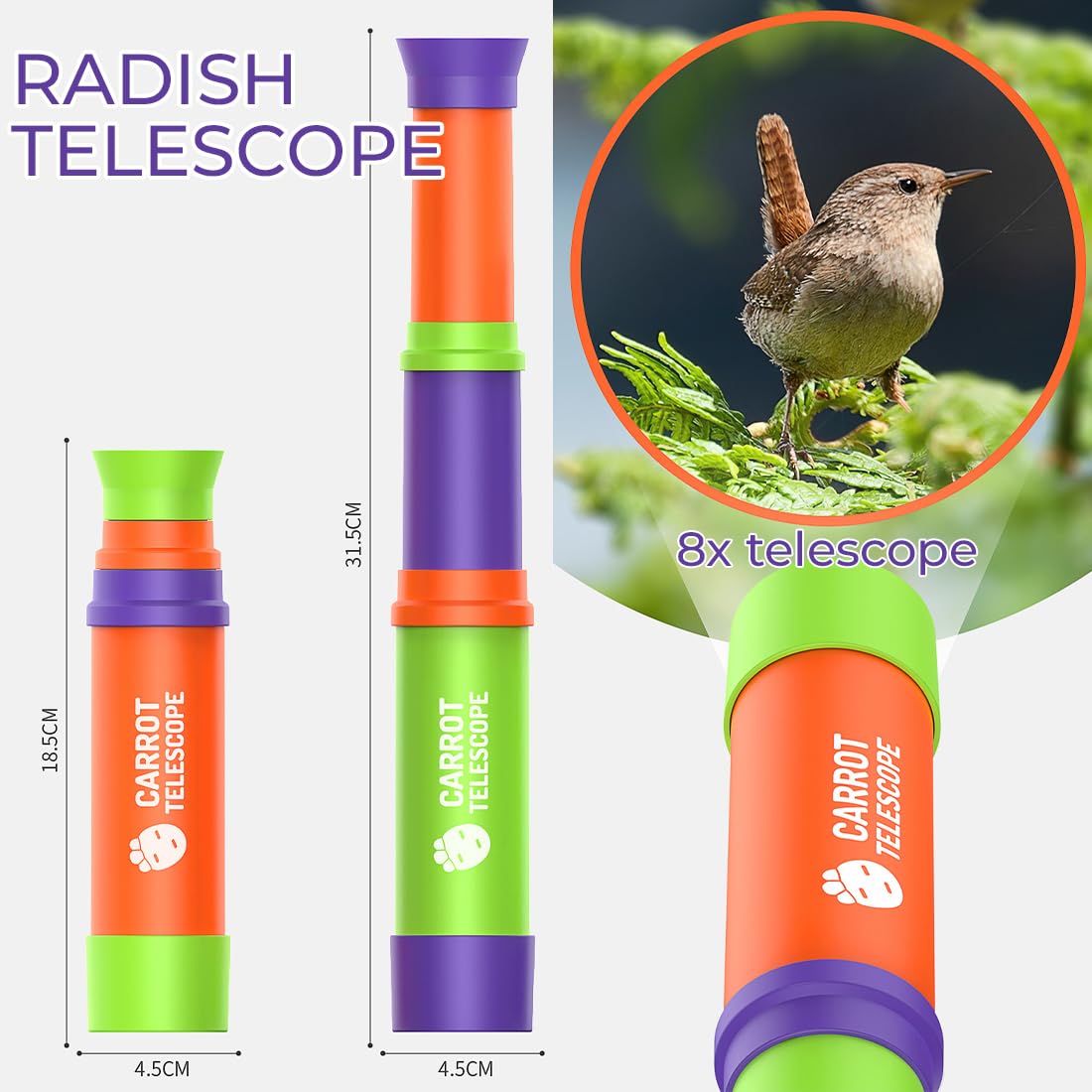 Cannocchiale per bambini, ingrandimento 8x, materiale plastico, regalo perfetto per l’osservazione degli uccelli, cannocchiale bambini, telescopio bambini