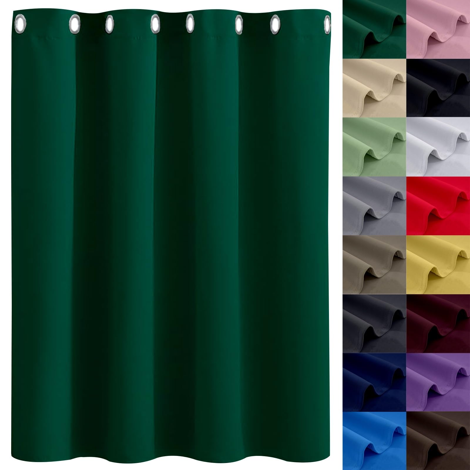 GAIFNAG 100% Blackout Curtains Bedroom 250 x 260 cm Drop Eyelet, Lightweight, Thermal Insulated Woven Voile Curtains for Bedroom for Apartment/Hotel Dorm, Dark Green