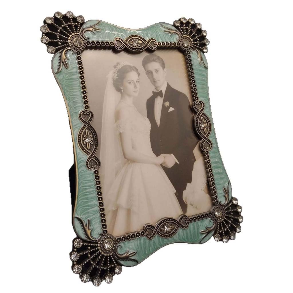 ZXWSTORE European Style Metal Photo Frame, Decorative Photo Frame Stand, Green