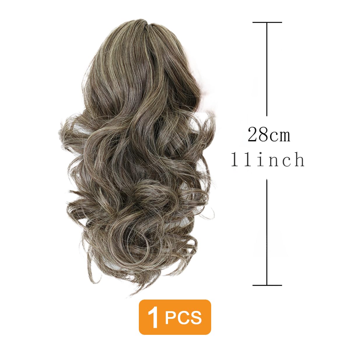 prinfantasy 11inch Ponytail Extension Clip in Ponytail Hair Curly Wavy Pony Tails Claw on Synthetic Soft Real Look Wave Hair Pieces for Women Silver Gray Hair Extension,GBMW304 - Image 2