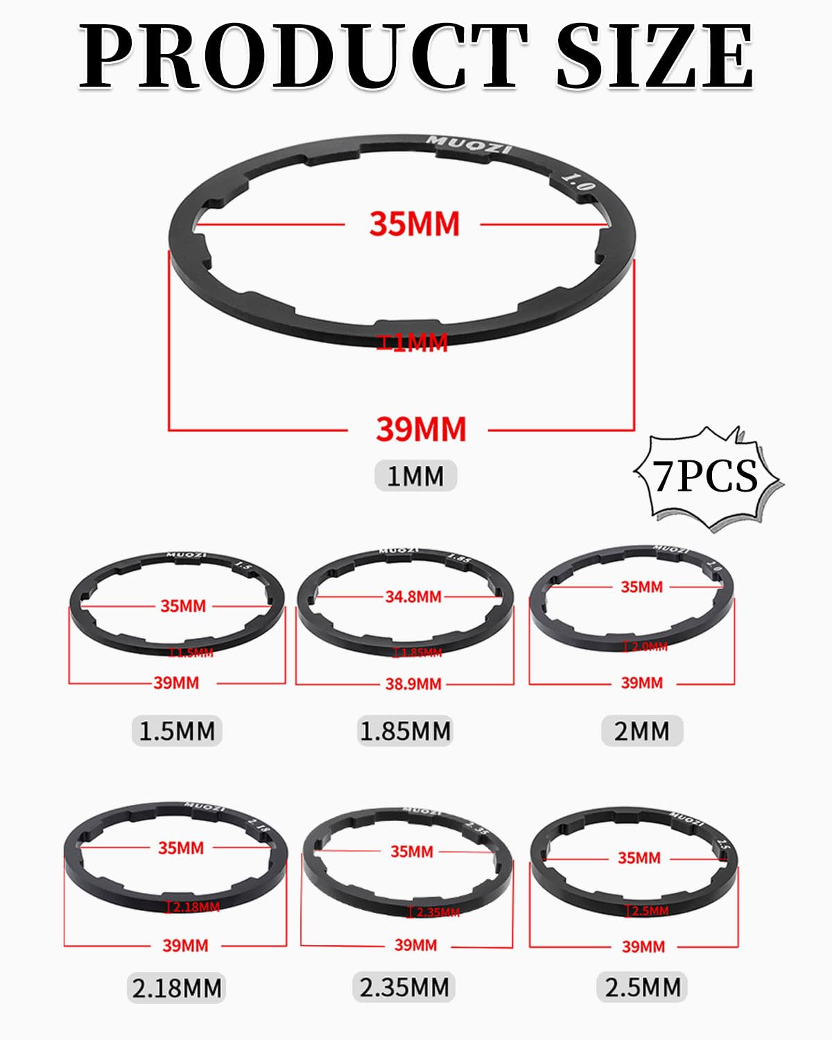 3 Distanziali Per Bici - Spessori 1mm, 1.5mm, 1.85mm, Lega Alluminio, Per Movimento Centrale E Mozzi - Foto 10
