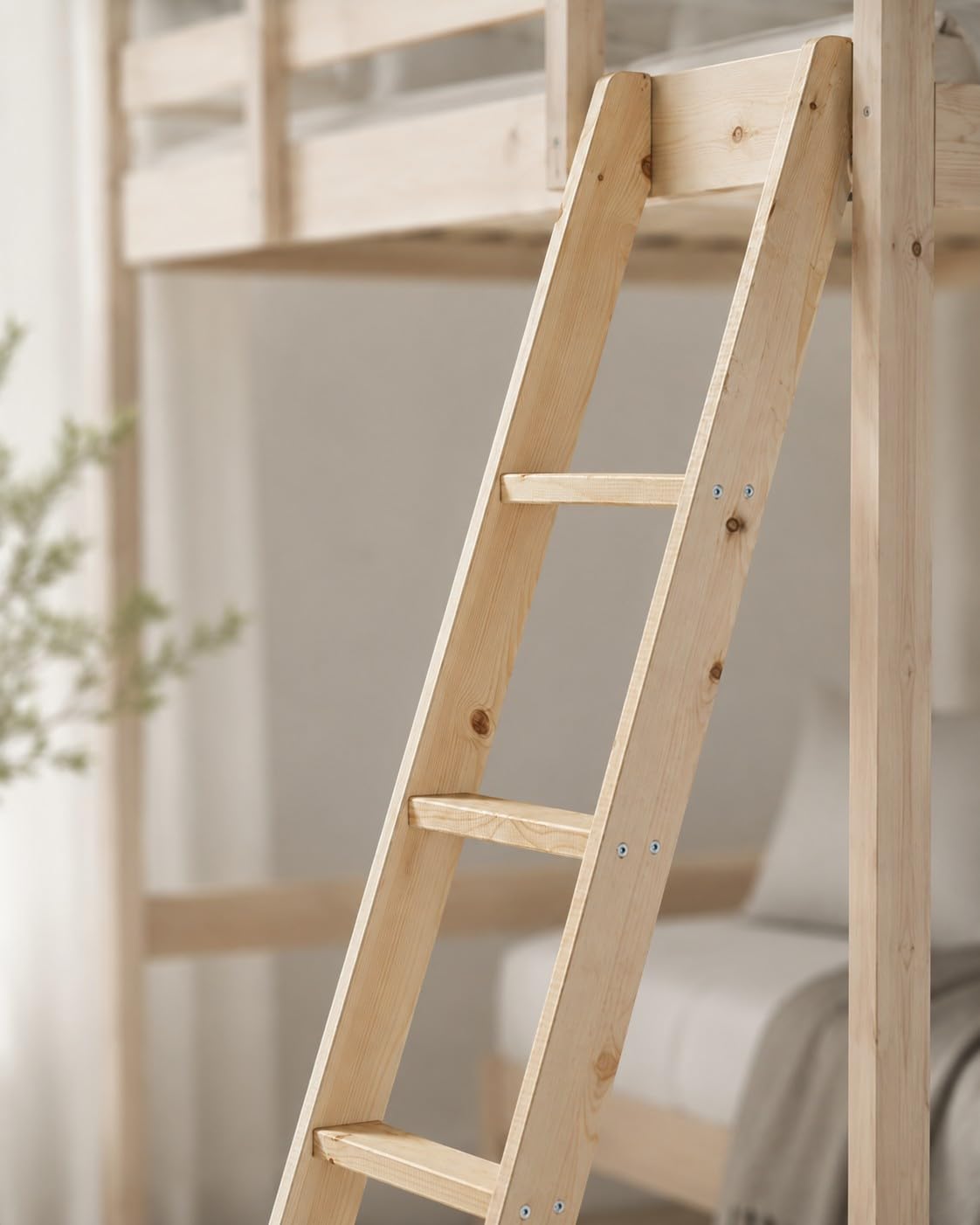 Escalera de cama litera de pino de Strictly Beds and Bunks - Escalera inclinada de repuesto para cama litera de pino macizo, natural, blanco, negro o gris (natural)