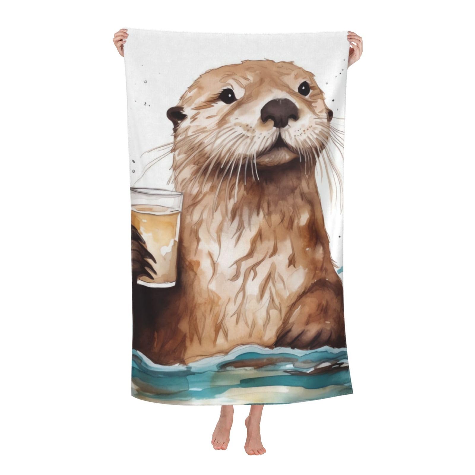 FodPand Sea Otter Beach Towel Oversized 52 x 32 in Sand Free Pool Swim Towels for Adult Travel Blanket Lightweight Quick Dry Absorbent Bath Towels Cruise Vacation Accessories