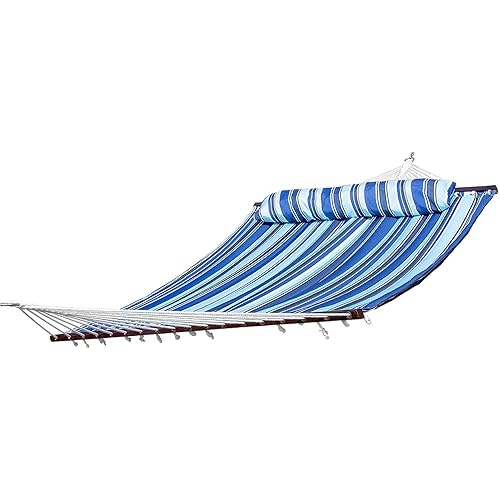 Cool Area Quilted Fabric Double Hammock with Detachable Pillow and Spreader Bars 2 People Heavy Duty 475lbs Capacity, Catalina Beach