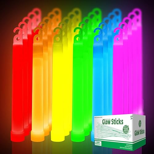 Miniatura 8 de 48 barras luminosas ultra brillantes grandes con 48 cuerdas negras de polietileno, multicolor de 6 pulgadas para fiestas, campamentos, barras