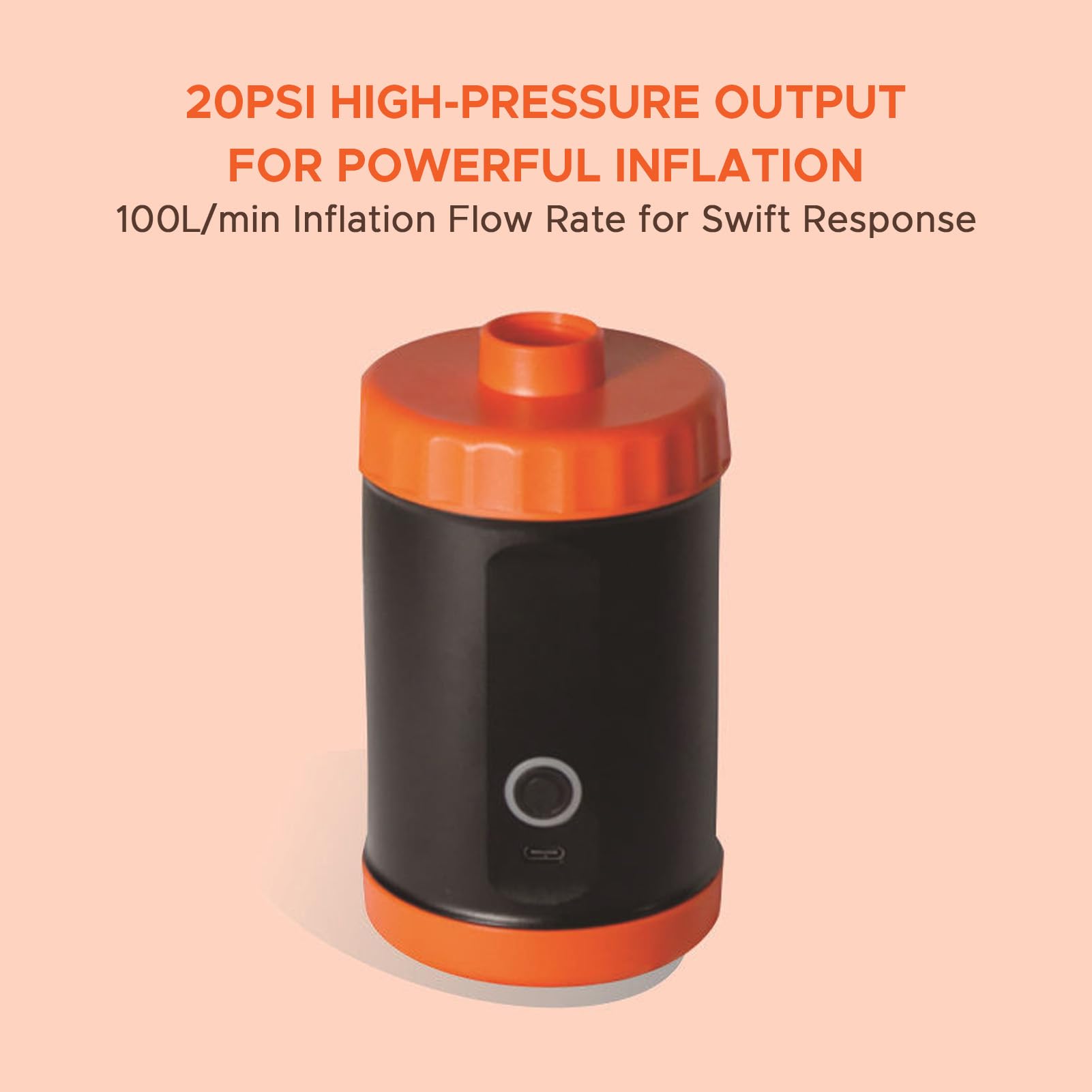 TFixol Pompe électrique portable A haute pression pour tentes gonflables 2000 mAh avec 5 buses pour SUP Canapé Lit Piscine Kayak Orange