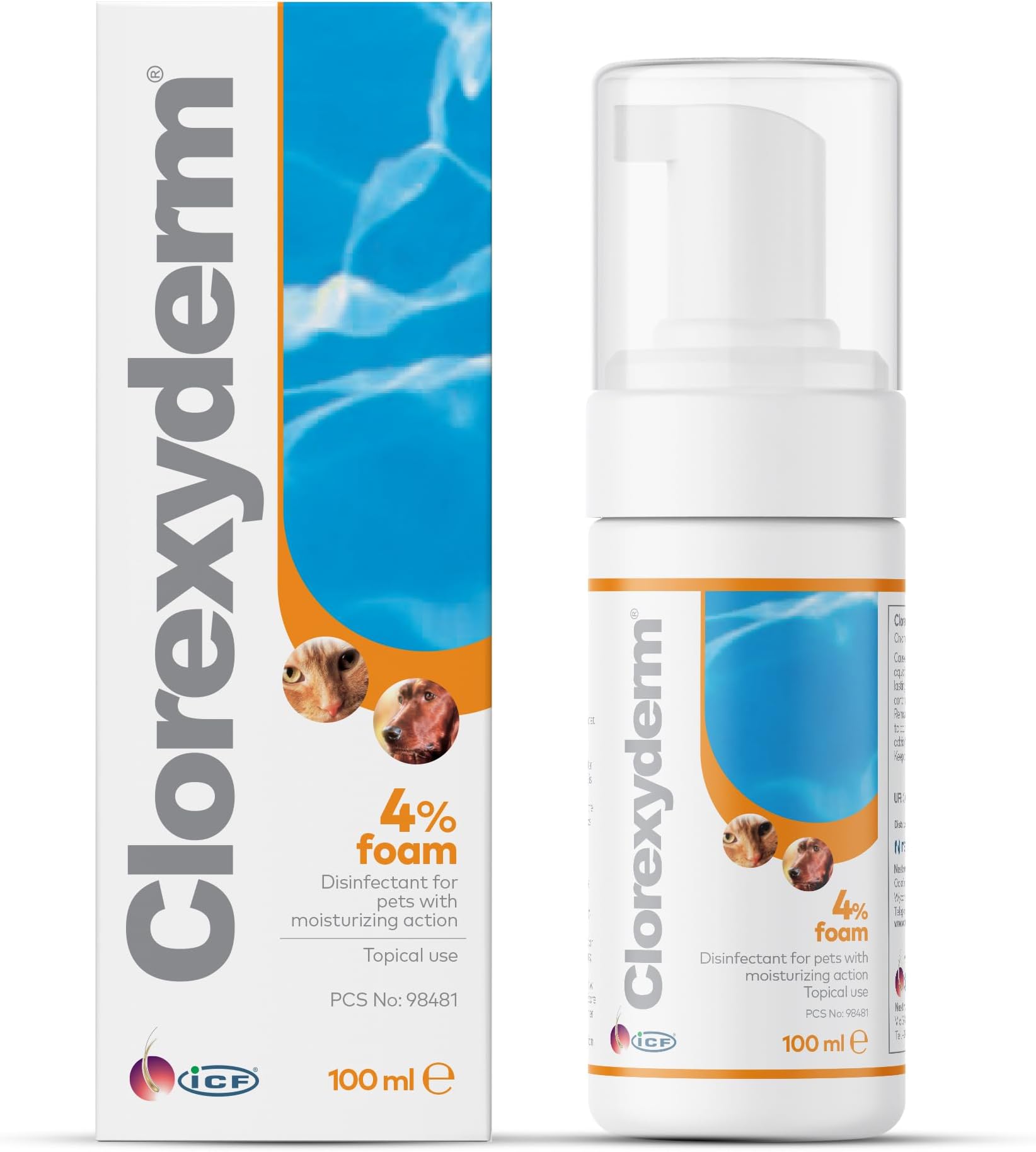 Chlorexyderm Solution 4% Foam 100 Milliliters - Gentle Foam for Cleaning Dogs and Cats - Deep Hygiene of Skin and Paws