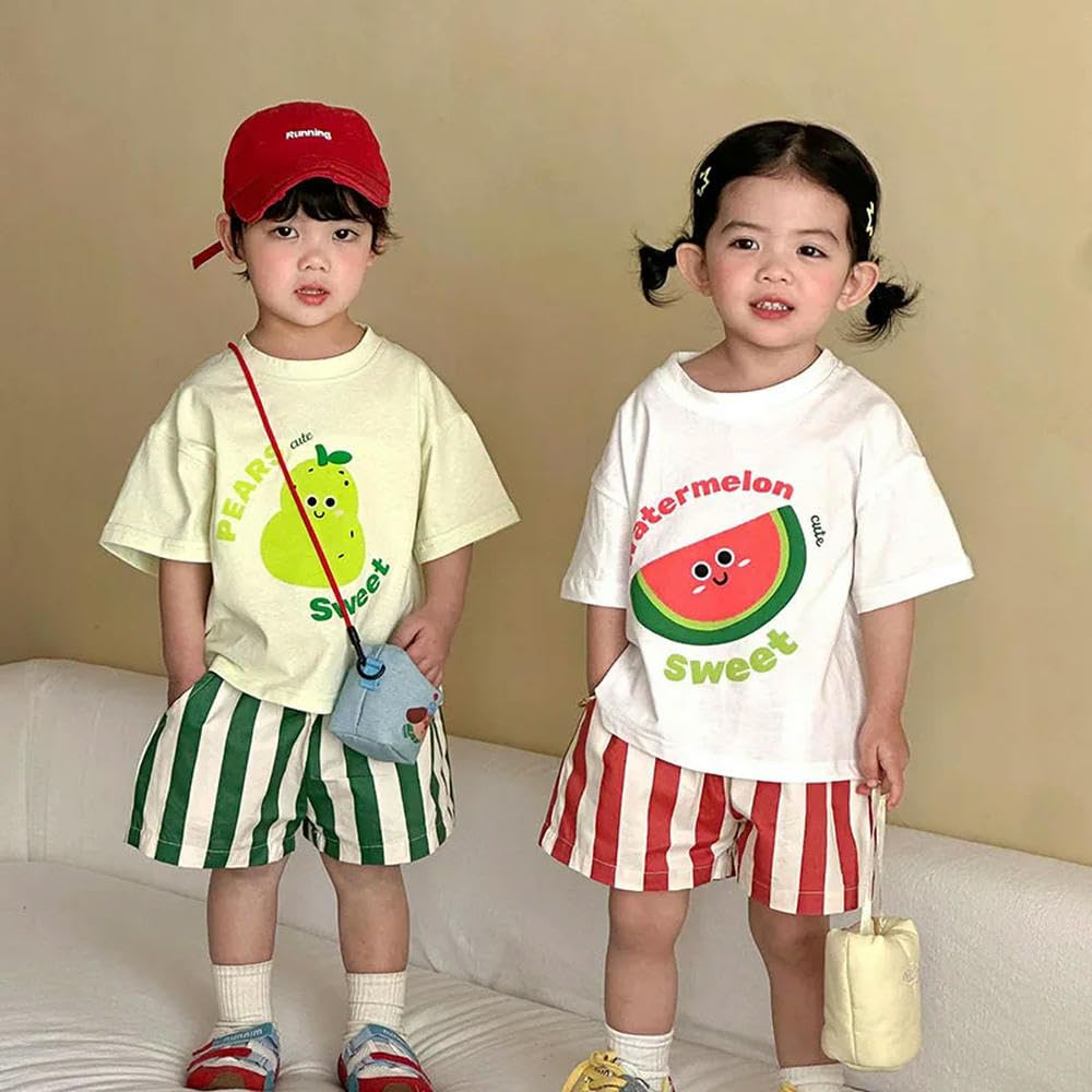 JJDFW letni zestaw ubrań dla dzieci 1-9T dziewczyny kreskówka T-shirt + szorty w paski luźna koszulka chłopięca garnitur dziecięcy strój 2 szt