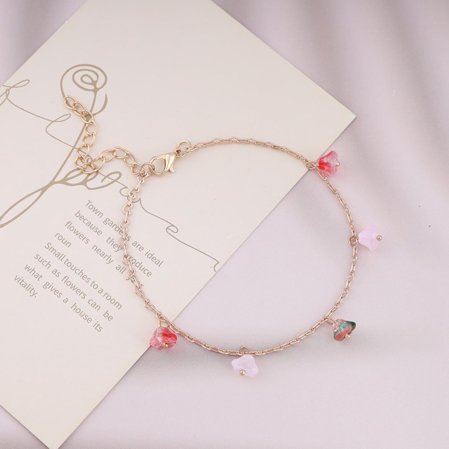 Andelaisi Boho Flower Dangle Ankle Bracelet Vintage Flower Tassel Chain Ankle Flowers Gemstone Ankle Bracelet Gold Natural stone Foot Chain Jewelry for Women - Image 3