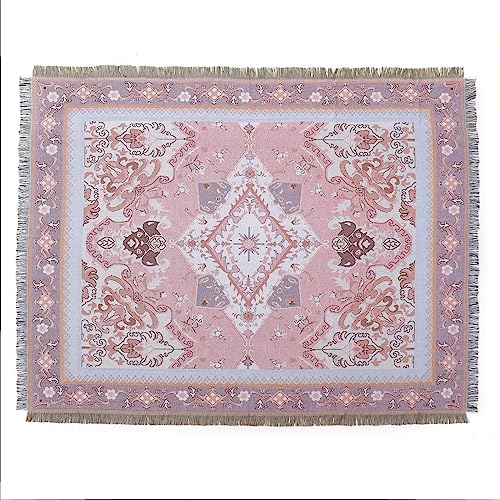 LumiSyne Cotton Woven Throw Blanket With Tassel Bohemian Tribal Ethnic Style Geometric Pattern Aztec Navajo Blanket Decorative Throw For Sofa Bed Armchair Camping Tapestry Tablecloths Carpet 160x130cm