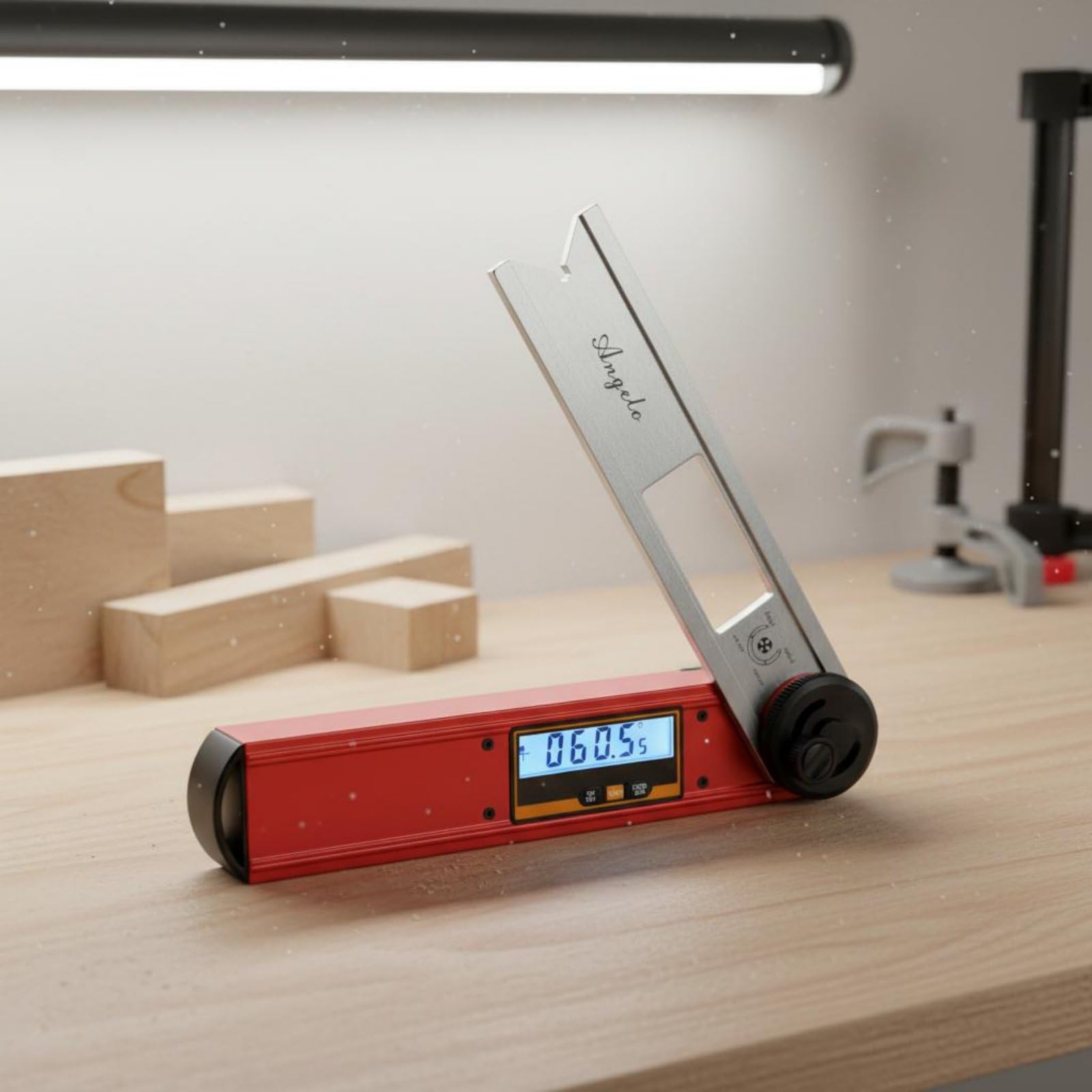 Almencla Medidor de Ángulo Digital Goniómetro Regla Transportador con Resolución 005° Inversión Automática de Dígitos Brazo de Acero Inoxidable Cuerpo de , Rojo , Ace-360h