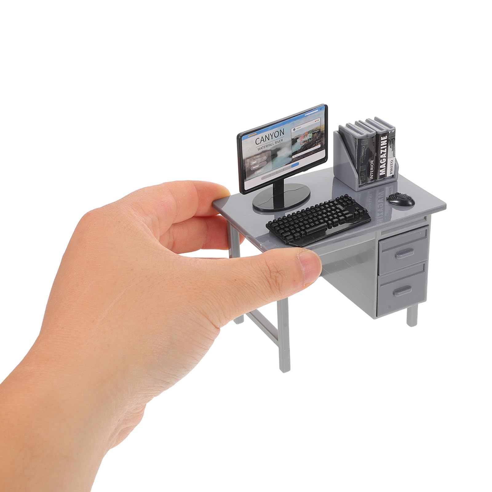Balacoo Set di 2 set di scrivania per computer in miniatura, scala 1:12 | Accessori per mobili per casa delle bambole con computer, tavolo, sedia, tastiera, mouse, monitor libri, CPU