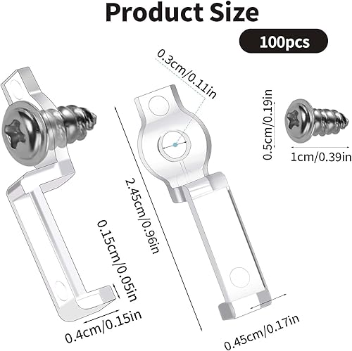 Miniatura 2 de 100 clips de luz LED para tira de luz, clips de montaje de un lado de luz LED con tornillos, ganchos de luz de cuerda exterior para tiras de luces