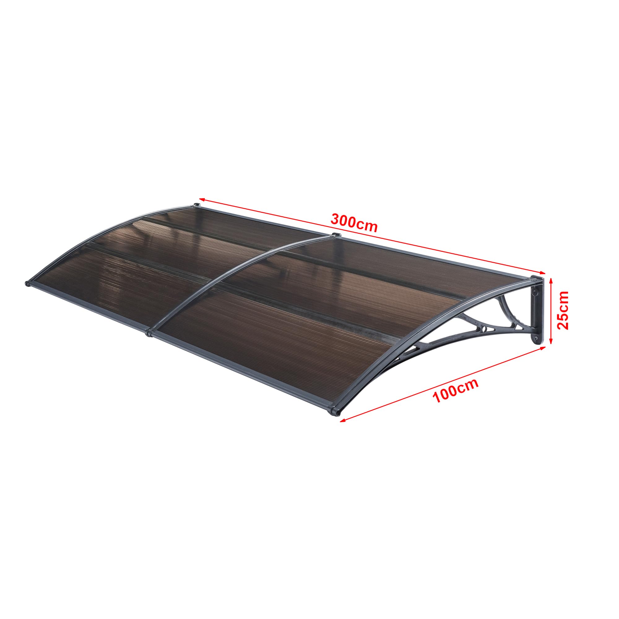 [en.casa] Marquesina para Puertas Tejadillo de Protección Toldo Exterior Terraza Techo para Balcón Diseño Arqueado de Policarbonato Aluminio 300 x 100 cm - Negro y Marrón