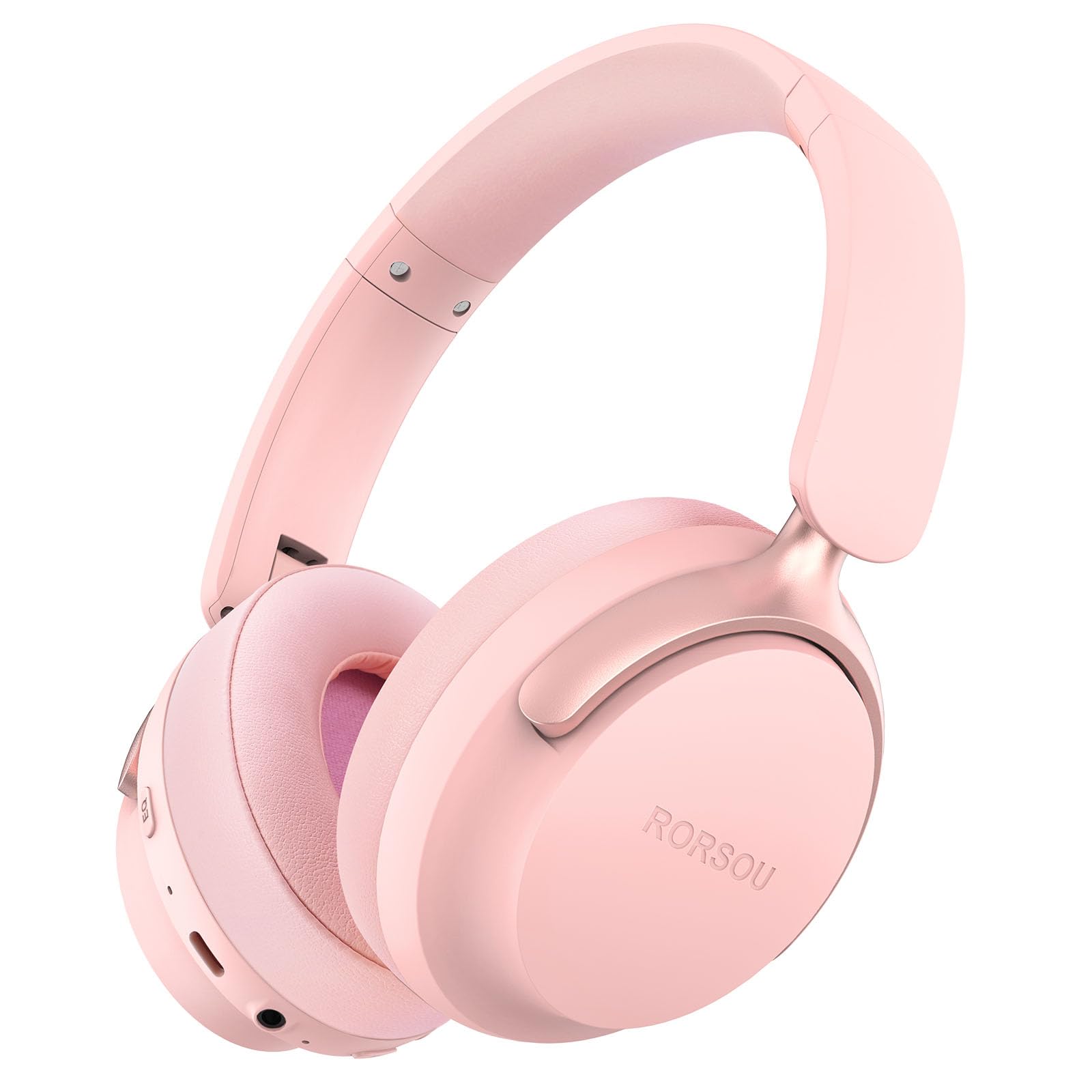 RORSOU B8 Cuffie Bluetooth su orecchio, 6 EQ modalità musicale e cuffie basse basse profonde da 50 ore con microfono, leggero Stereo pieghevole HiFi Rosa