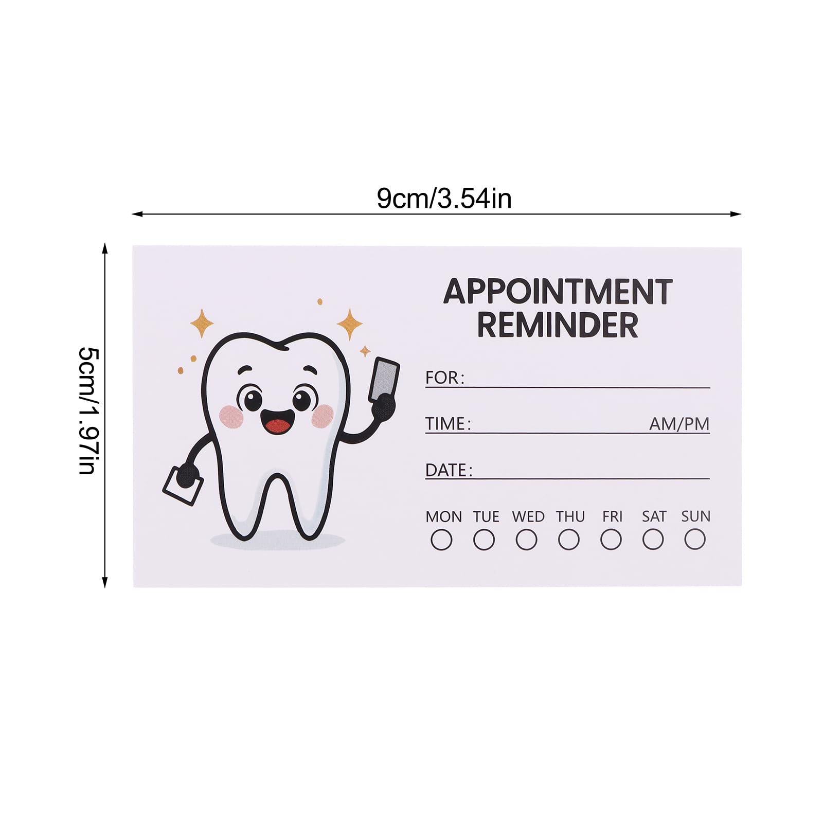100 biglietti di promemoria per appuntamenti con design a dente, schede di notifica professionali per pazienti dentali con caselle di controllo, adatte per studio dentistico, regali dentali e schede