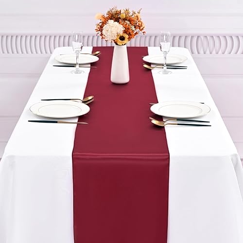 Miniatura 2 de Paquete de 24 caminos de mesa burdeos de 12 x 72 pulgadas de satén de alta calidad, camino de mesa sedoso brillante para decoración de fiestas de