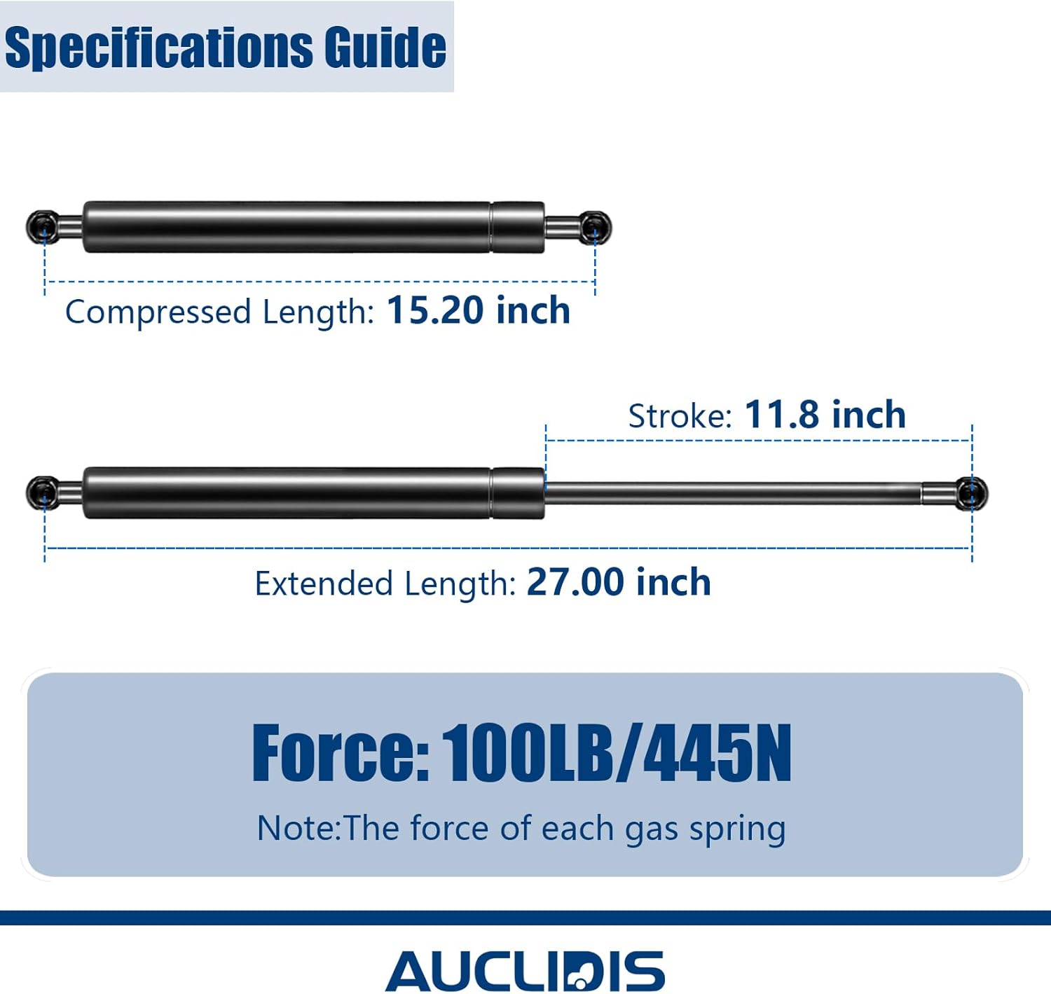 ml-26-100 SL26100 27 Inch 100lb 445N Gas Struts Spring Shocks Lift Supports for Tonneau Cover Shell Pickup Bed Truck Undercover Top Topper Replacement Parts, ST270P100S10, Set of 2 by AUCLIDIS