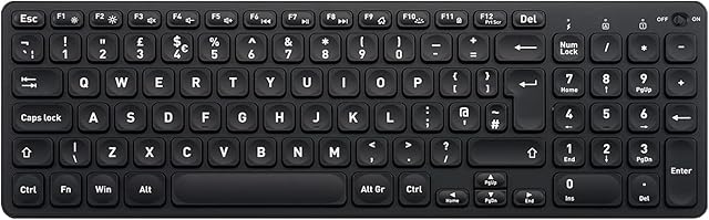 perixx PERIBOARD-733 Wireless, Backlit USB Keyboard, X Type Scissor Keys, Big Print Letters, White Backlit, Black, UK English