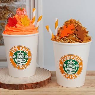 Fall Decor, 2 PCS Paper Cups Filled with Artificial Whipped Cream for Table, Tiered Tray, Coffee Bar - Fall Signs for Home Decor