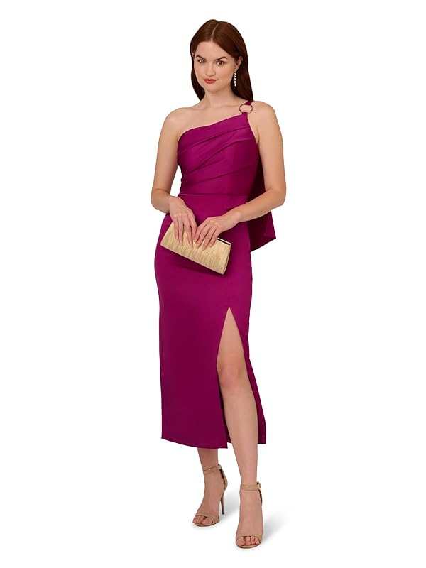 Adrianna Papell Women's Satin Crepe Dress | One Shoulder Evening Gown with Twisted Metallic Ring & Draped Bodice, Wild Magenta, 18 by Adrianna Papell - Image 4