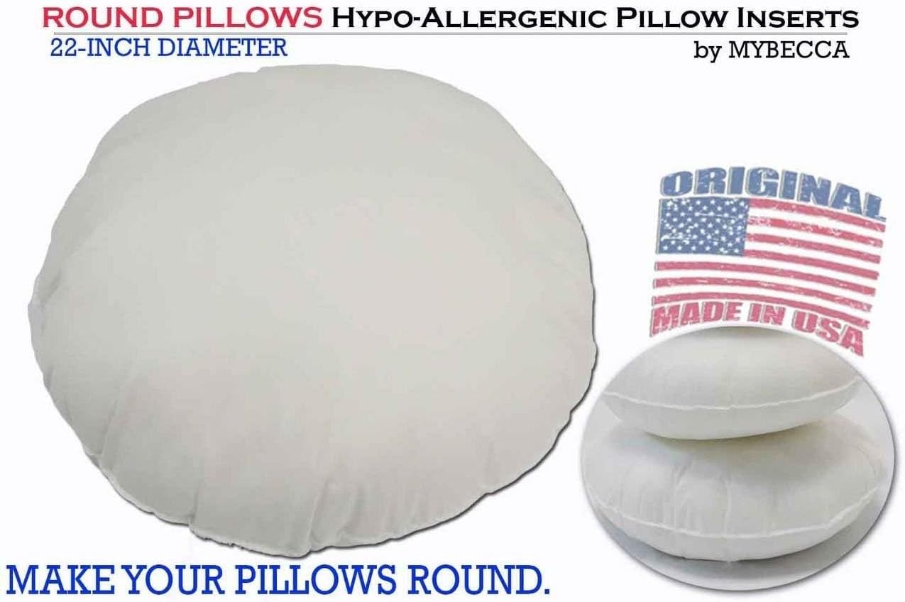 Mybecca 16 inch Round Pillow Insert Sham Square Form Polyester Premium Stuffer, Standard/White -Good for 14" Round Pillow Made in USA